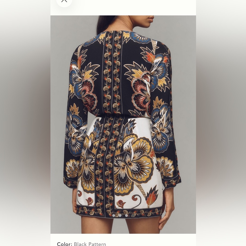 NWT Anthropologie x FARM Rio Maxi Black Floral Wrap Mini Dress Women’s Medium - Picture 4 of 12